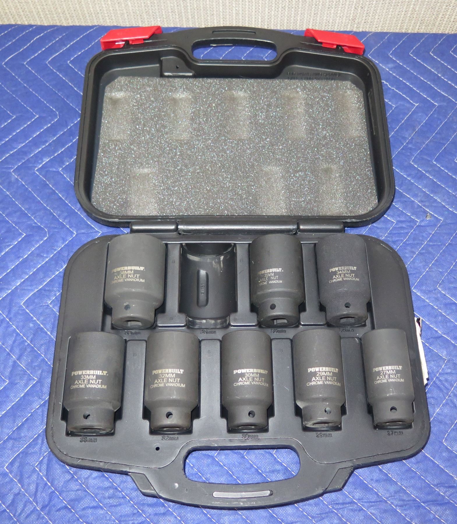Socket Set Hard Shell Powerbuilt KIT61 8-Piece Deluxe Axle Nut Socket Set in Hard Case (1 ...