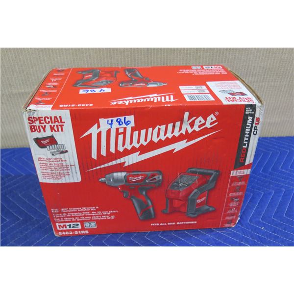 Milwaukee 2463-21RS Impact Wrench & Compact Inflator Kit New in Box