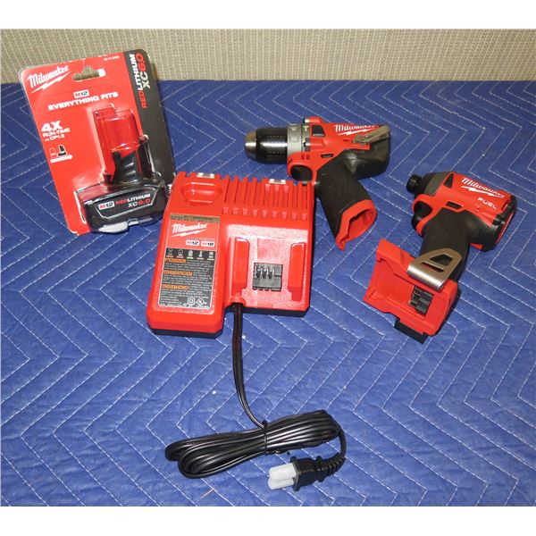 Milwaukee 2504-20 Hammer Drill/Driver  & 2853-20 Impact Driver w/ 48-11-2460 Battery & 48-59-1812 Ch