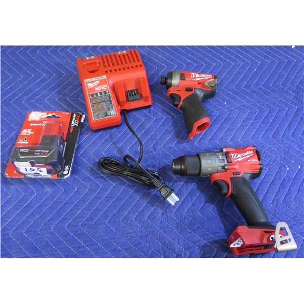 Milwaukee 2553-20 Impact Driver & 2804-20 Hammer Drill/Driver w/ 48-11-2460 Battery & 48-59-1812 Cha