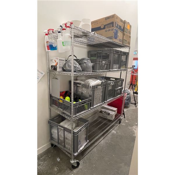 4 tier heavy-duty metal shelving rack with contents - face shields ...