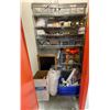 Image 1 : Room lot full of office & warehouse supplies - includes 2 metal shelving racks/ tools/ tape guns/ Ul