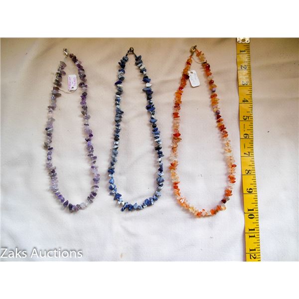 Lot of 3 Handmade Necklaces One is Red Agate, One is Amethyst & Glass One is Sodalite