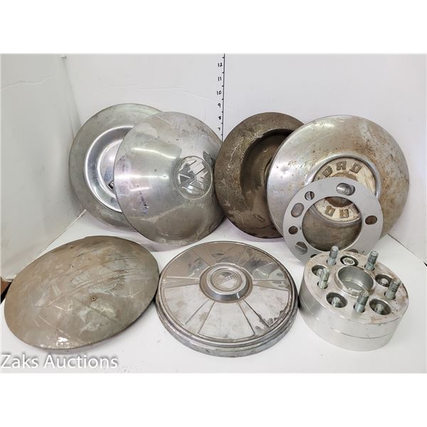Lot of Vintage Chrome Hub Caps and One Unknown Rotor