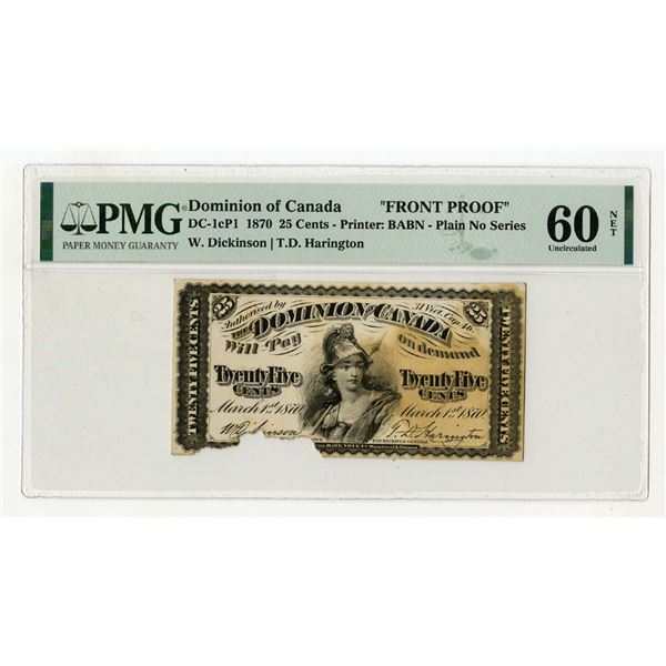 Dominion of Canada, 1870, Face Proof Banknote, Possibly Unique