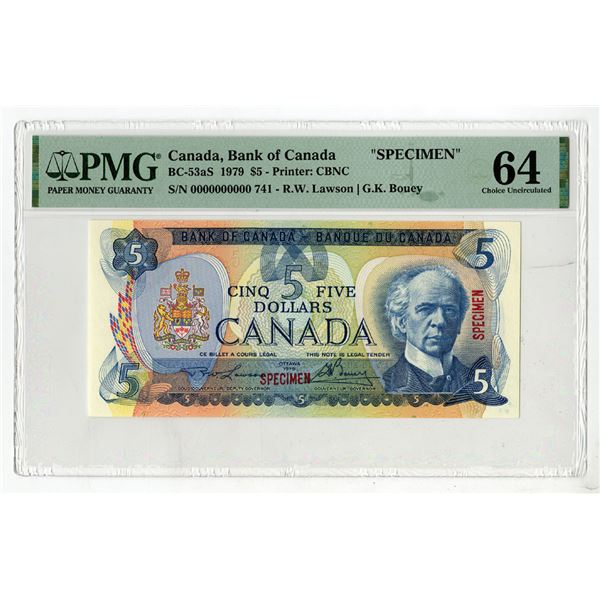 Bank of Canada, 1979, $5, Specimen Banknote