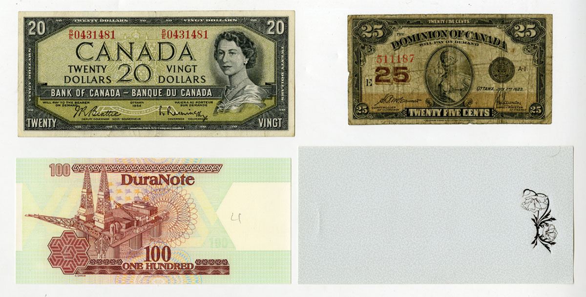 Canadian Banknotes Examples Canadian Banknote Assortment and 2 Different DuraNote Polymer Paper ...