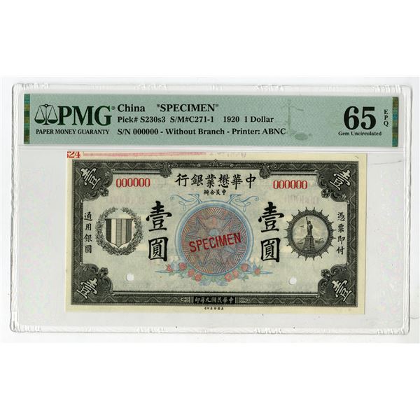 Chinese-American Bank of Commerce, 1920, Specimen.