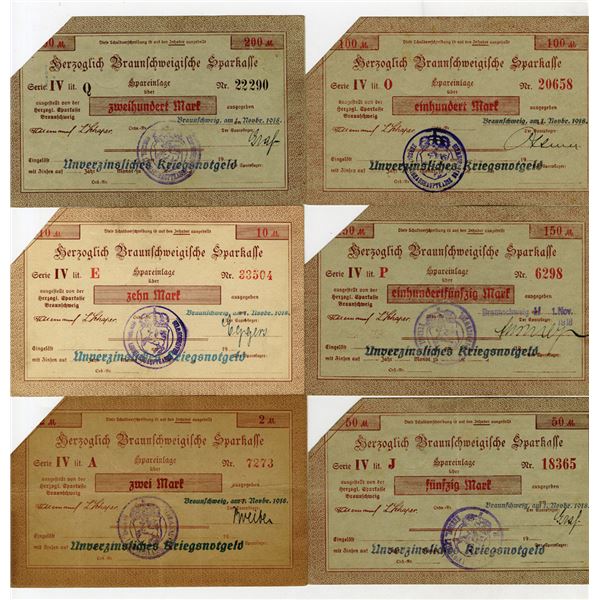 Herzoglich Braunschweigische Sparkasse, 1918, Notgeld I/C Interest-Free Emergency War Notes.