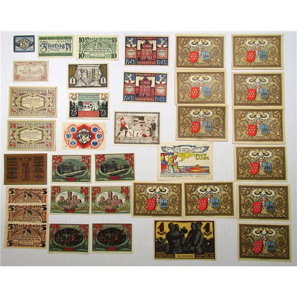Lewin, Goch, Laage, Braunschweig, Auma and other cities, German Notgeld Assortment, 1919 to 1922