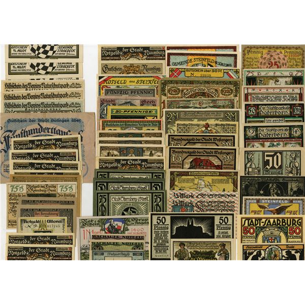Notgeld Assortment from Jena, Paderborn, Saarburg, Steinfeld, Kassenschein and many more. ca1920 to 