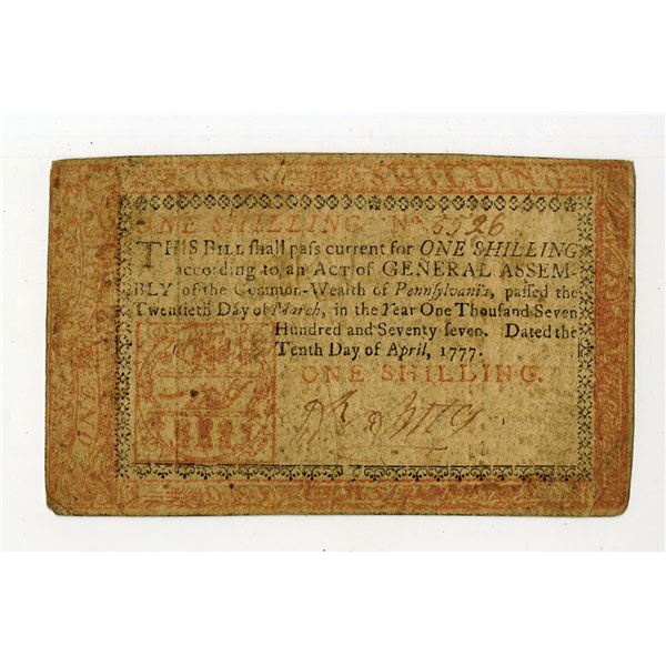 Pennsylvania, 1 Shilling, April 10, 1777, Issued Banknote