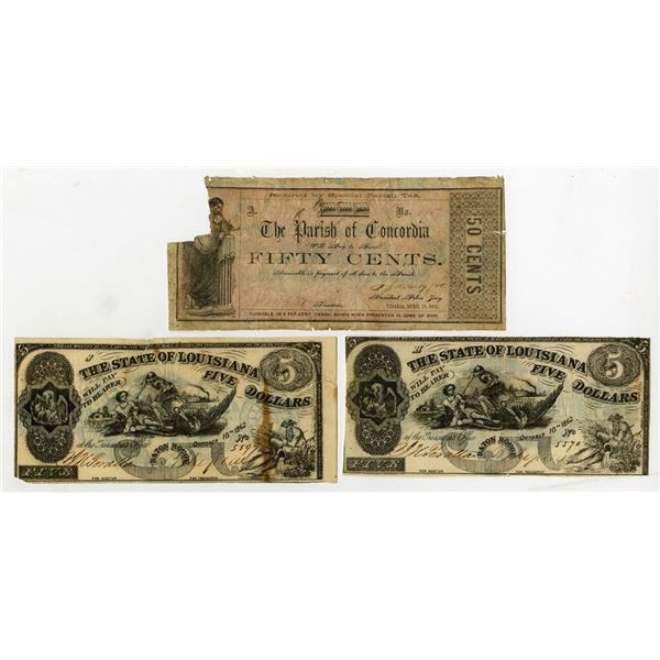 Louisiana Obsolete Banknote Trio, 1862