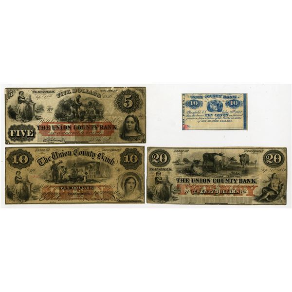 Plainfield, New Jersey. Union County Bank, 1859 to 1962, Obsolete Banknote Quartet.