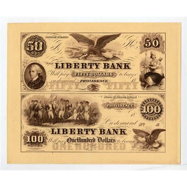 Providence, RI. Liberty Bank, $50-$100, 18xx, G12-G14 Durand 1458-1461 Proprietary Proof Uncut Pair 