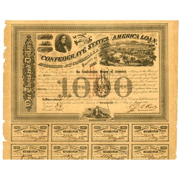 C.S.A. Act of February 20th, 1863 $1000 (T134-B206, Cr.# none) S/N 45317
