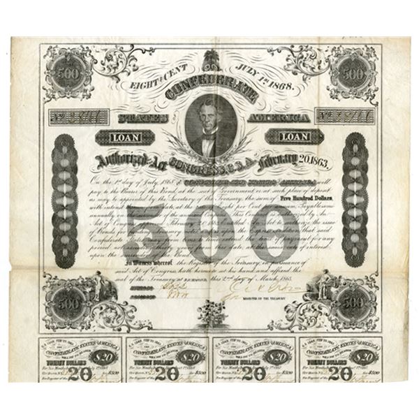 Confederate States of America, 1863, T-133, Unlisted Paper Color, and earlier Date, I/U Bond