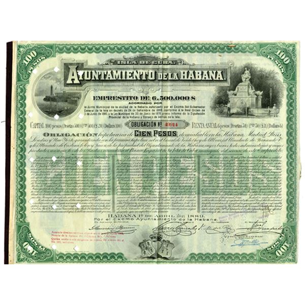 Cuba. Havana City Hall, 1889, I/C Bond