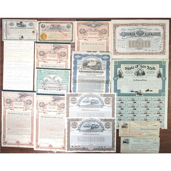 Idaho, Italy, Maine, Ohio, Oklahoma, Railroad and Government Assortment of Stocks & Bonds, 1866 to 1