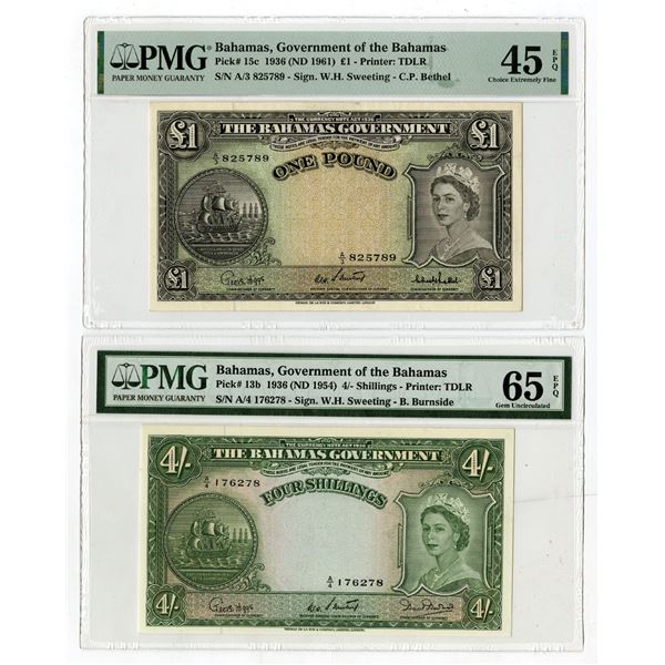 Bahamas Government, L.1936 (1954 and 1961), Issued Banknote Pair.