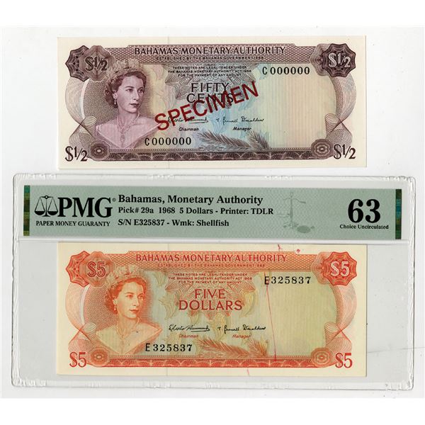 Bahamas Monetary Authority, L.1968, Banknote Pair