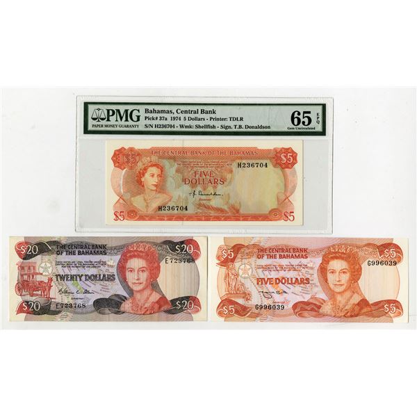 Central Bank of the Bahamas, L.1974 (1974-1984), Issued Banknote Trio.