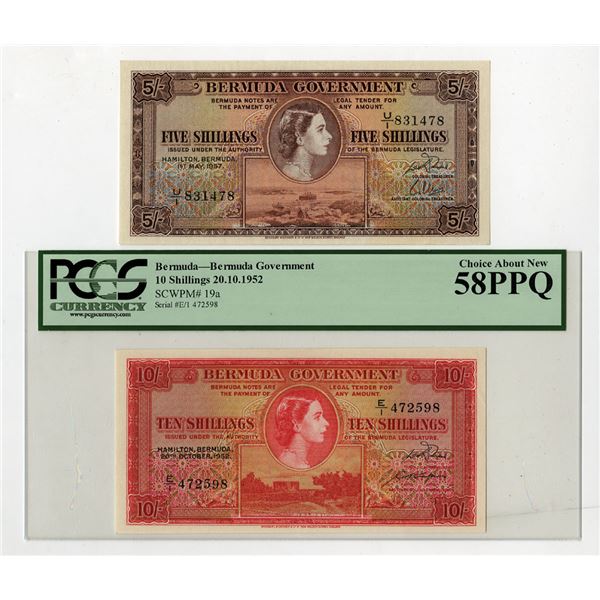 Bermuda Government, 1952 and 1957, Issued Banknote Pair.