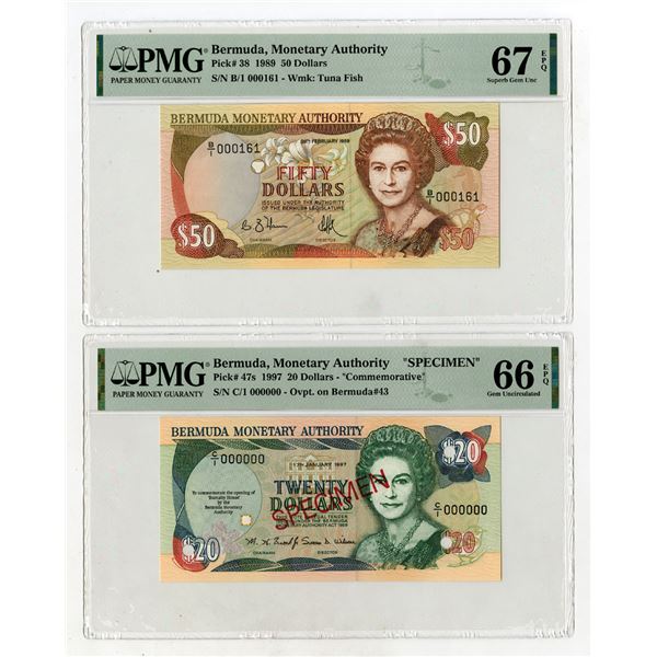 Bermuda Monetary Authority, 1989 to 1997, High Grade Banknote Pair.