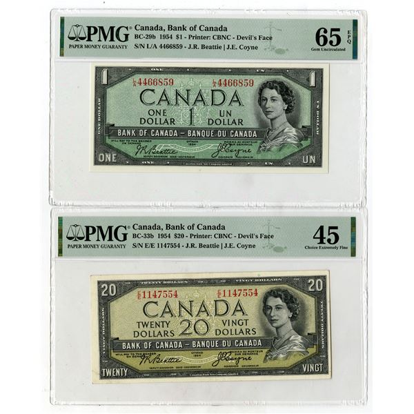 Bank of Canada, 1954, "Devils Face"  Issued Banknote Pair.