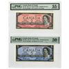 Image 1 : Bank of Canada, 1954 (1955-1975), "Modified Portrait"  "Error" Issued Banknote Pair.