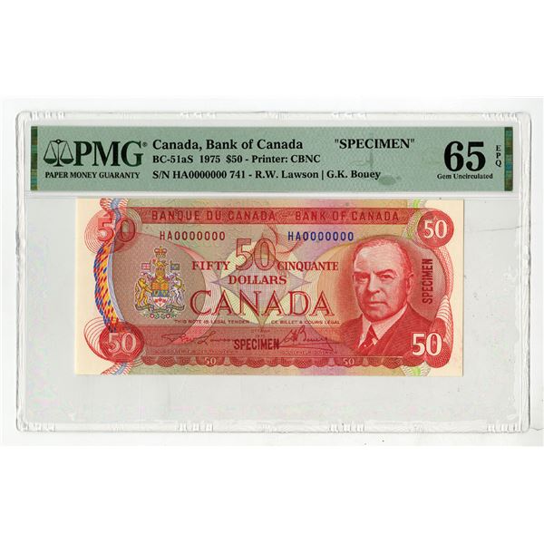 Bank of Canada, 1975, Specimen Banknote