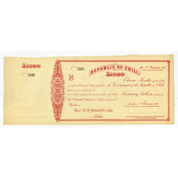 Republic of Chili, 1896 Specimen Treasury Bill.