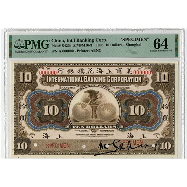 International Banking Corp., 1905, Specimen "Shanghai" Branch Banknote