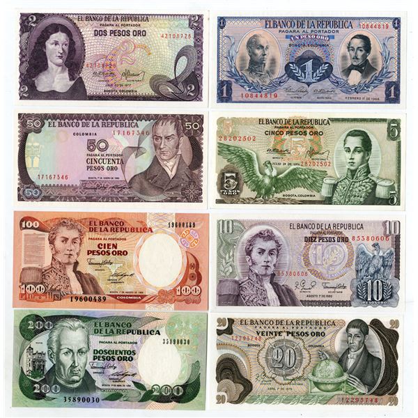 Colombia, Banco de la República, 1968 to 1989, Issued Banknote Assortment