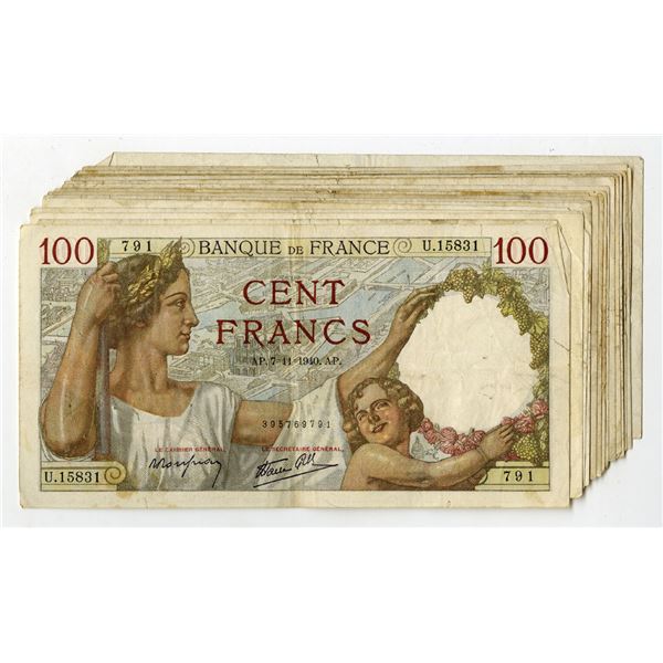 Bank of France, 1940 to 1941, Assortment of Issued Banknotes