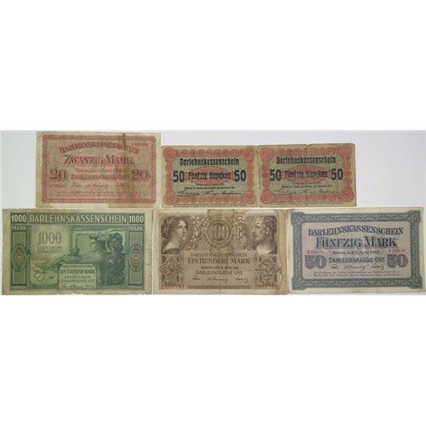 Darlehnskasse Ost. 1916-1918. Group of Issued Banknotes