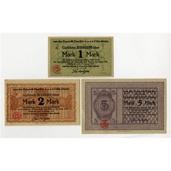 Cöln-Deutz, 1919, Trio of Issued Notgeld