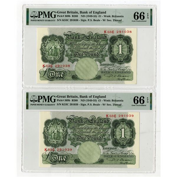 Bank of England. ND (1949-55) High Grade Pair of Sequential Banknotes