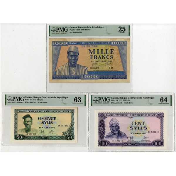 Banque de la Republique de Guinea, 1958 to 1971, Trio of Issued Banknotes