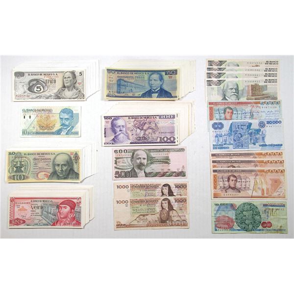 Banco de Mexico, 1969 to 1992, Assortment of 150+ Issued Banknotes.