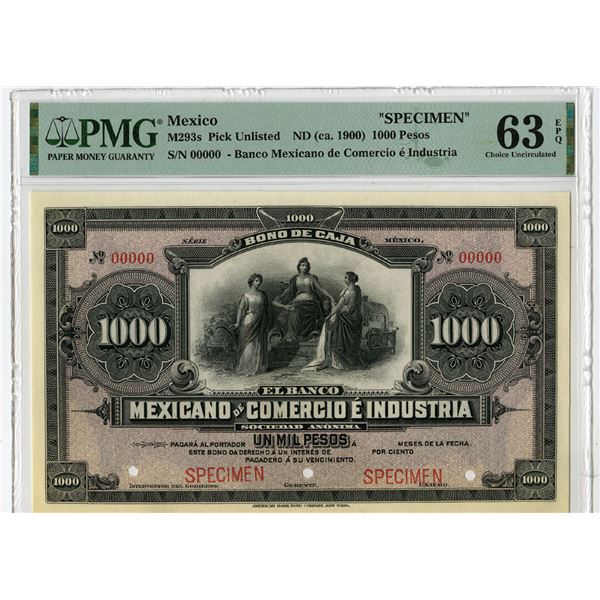 Banco Mexicano de Comercio e Industria, ND (ca.1900), "Bono De Caja"  Specimen Banknote