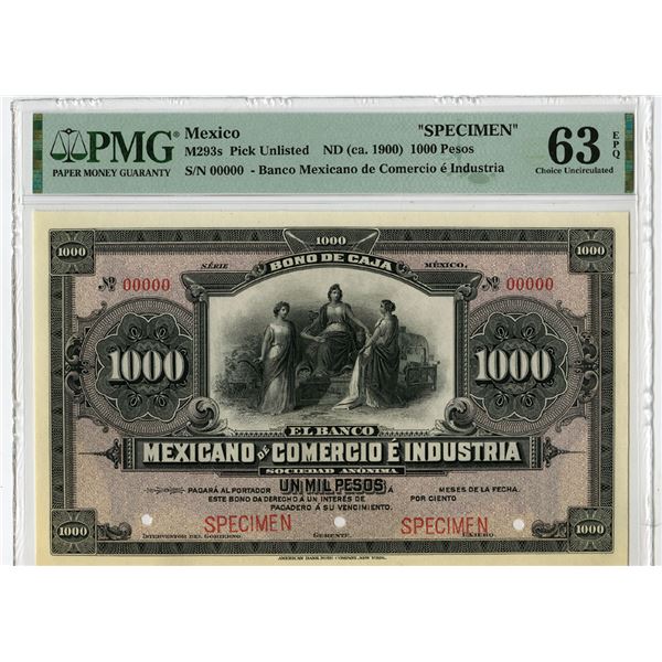 Banco Mexicano de Comercio e Industria, ND (ca.1900), "Bono De Caja"  Specimen Banknote