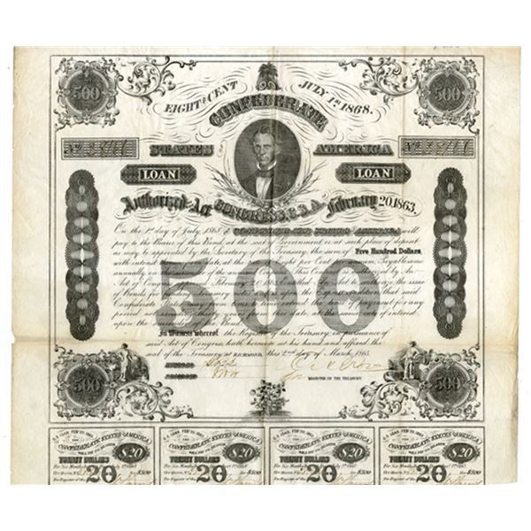Confederate States of America, 1863, T-133, Unlisted Paper Color, and earlier Date, I/U Bond