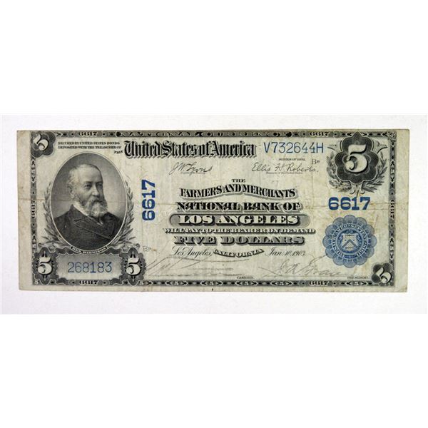 Los Angeles, California. The Farmers and Merchants National Bank of Los Angeles,  $5, Series of 1902