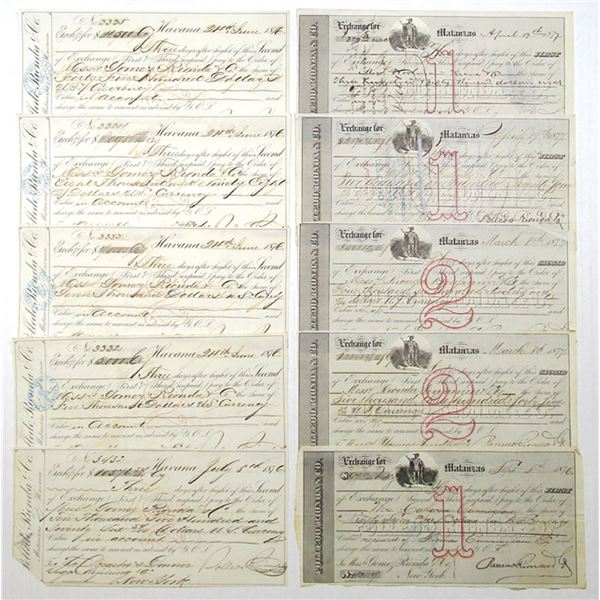 Cuba & U.S., Polledo, Rionda & Co.,, Sugar Barons, 1876 to 1877, Assortment of Issued Bills of Excha