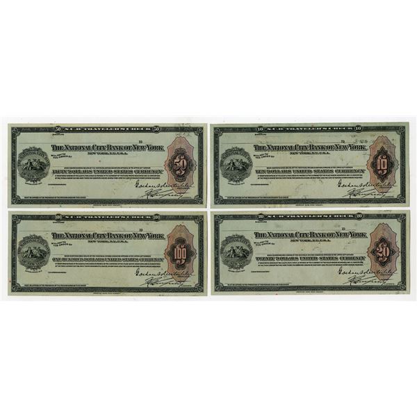 National City Bank of New York, ND (ca.1900-30s), Proof Traveler's Check Quartet