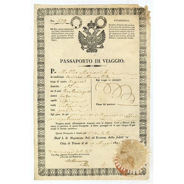 Italian Travel Passport, 1820 to 1835