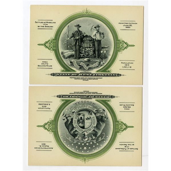 Western Bank Note and Engraving Co., Intaglio Printed Advertising Business Cards with State Arms of 