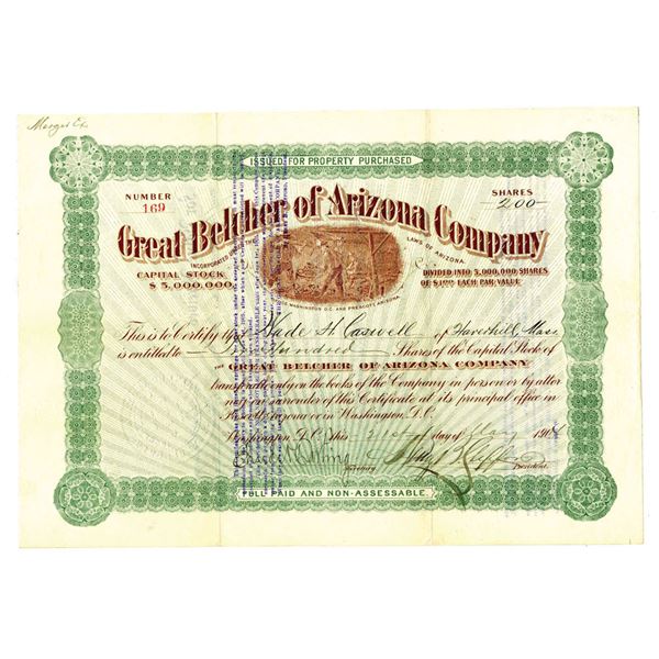 Great Belcher of Arizona Co. 1904 I/U Stock Certificate