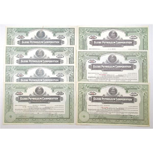 Globe Petroleum Corp., 1920 to 1929, Assortment of Issued Stock Certificates